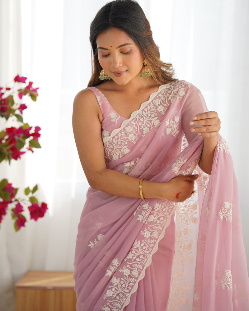 Shimmer Silk with Thread Work & Cut Border Saree