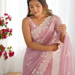 Shimmer Silk with Thread Work & Cut Border Saree