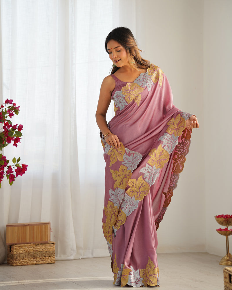 Vichitra Silk Saree with Fine Hand Embroidery