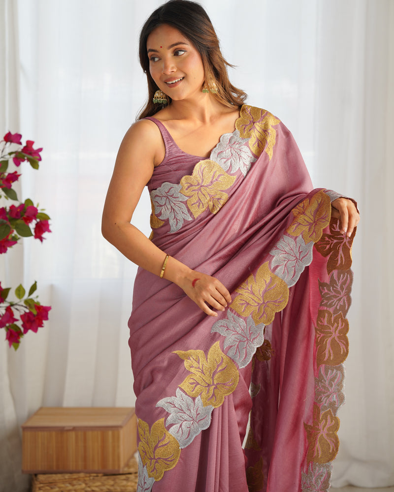 Vichitra Silk Saree with Fine Hand Embroidery