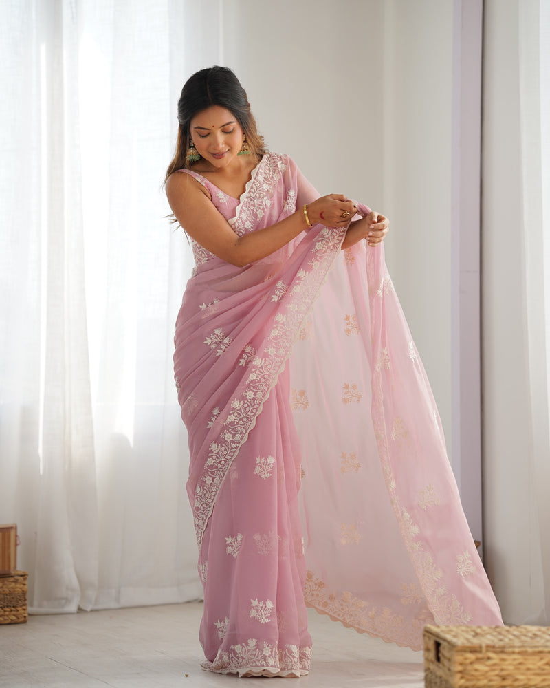 Shimmer Silk with Thread Work & Cut Border Saree