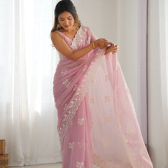 Shimmer Silk with Thread Work & Cut Border Saree
