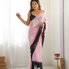 Pure Georgette & Sequins Embroidery Work Saree