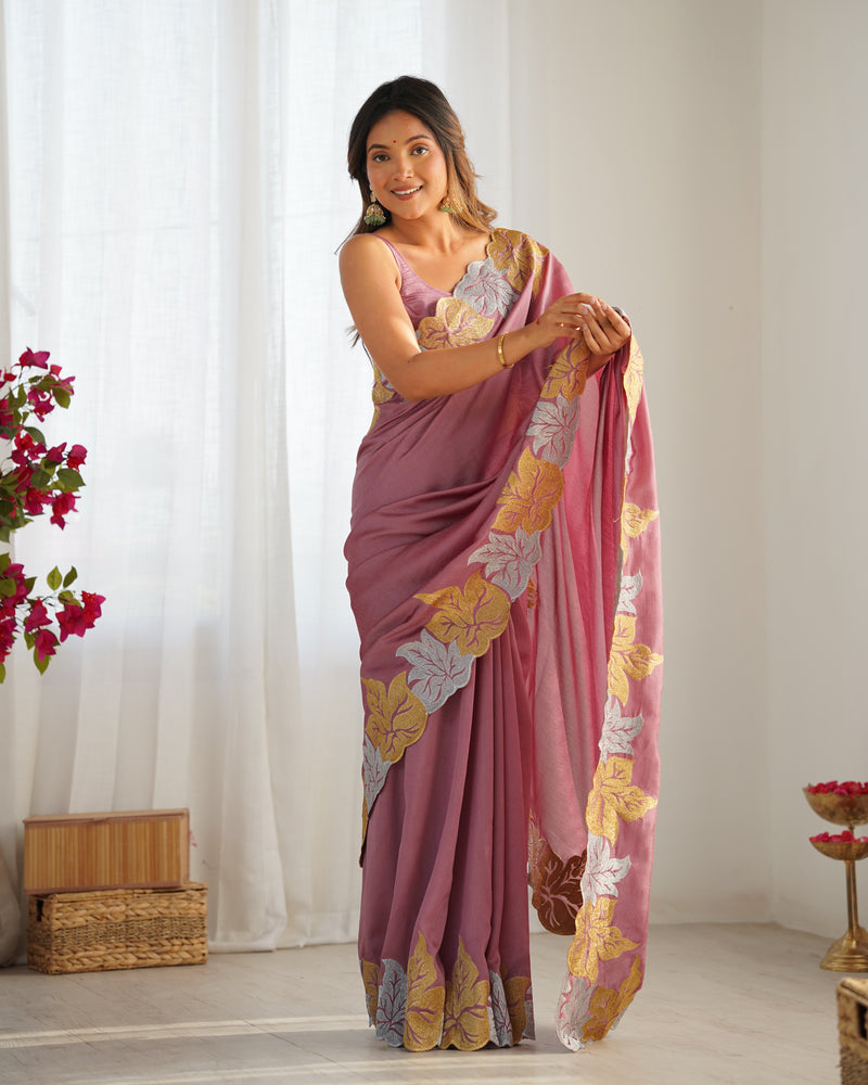 Vichitra Silk Saree with Fine Hand Embroidery