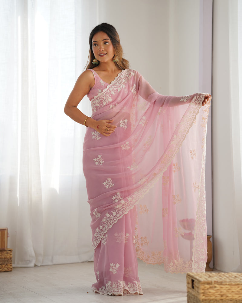 Shimmer Silk with Thread Work & Cut Border Saree