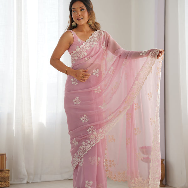 Shimmer Silk with Thread Work & Cut Border Saree