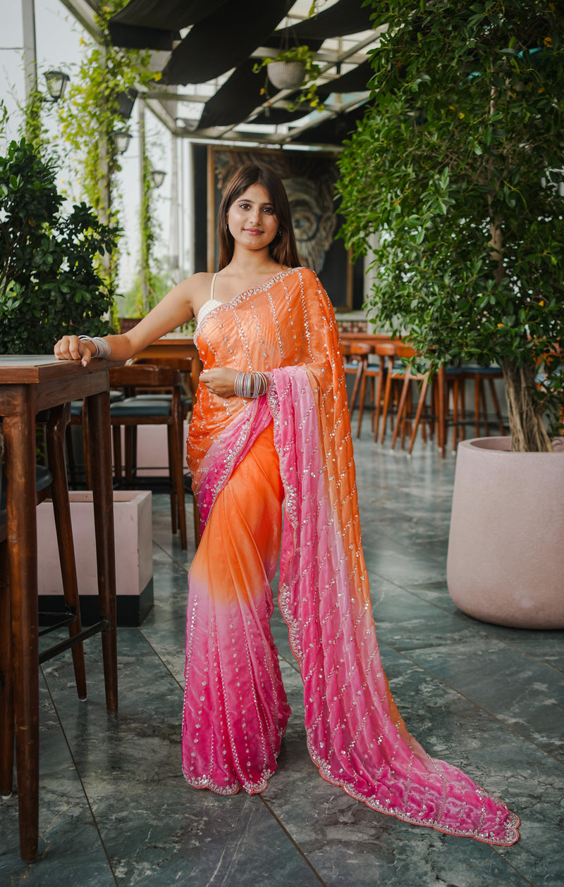 The Luminous Beaded Satin Saree