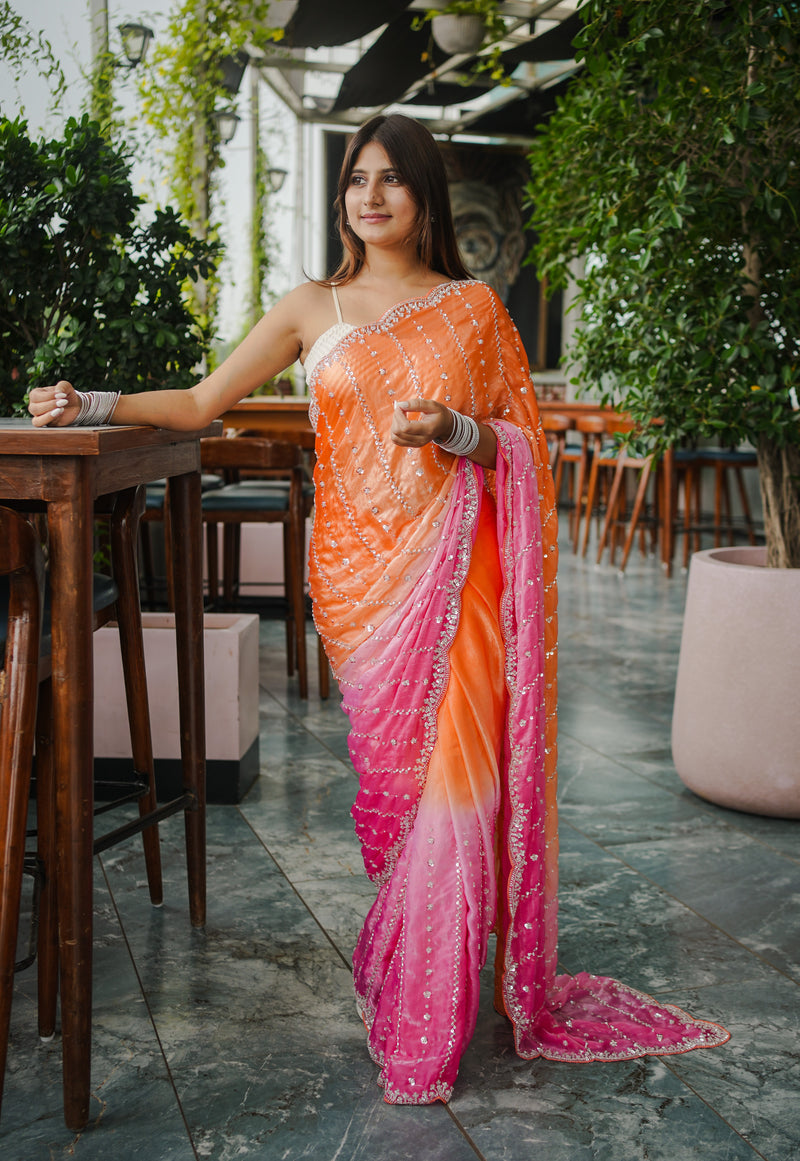 The Luminous Beaded Satin Saree