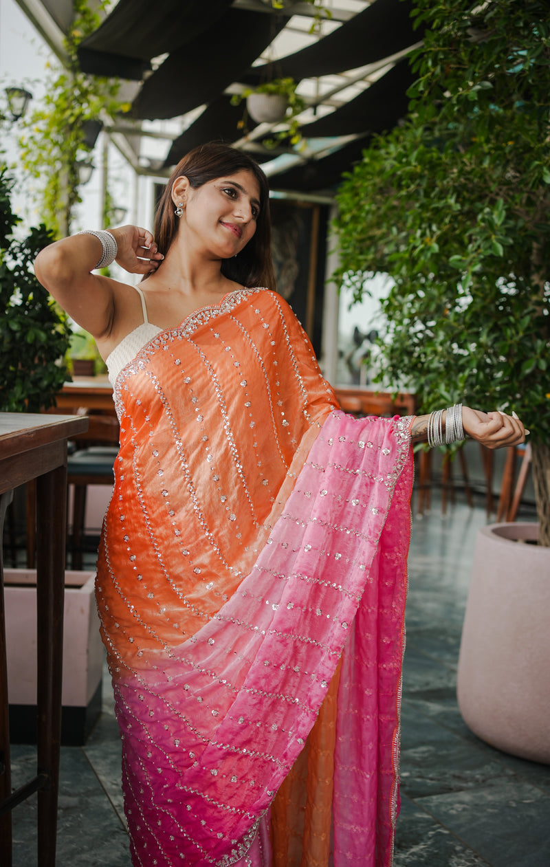 The Luminous Beaded Satin Saree