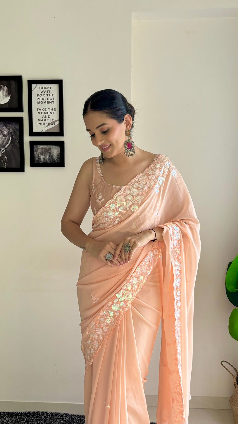 Georgette Pallu Embroidery & Cut Work Saree