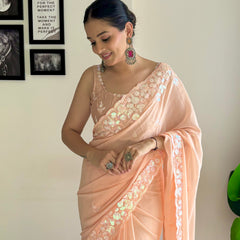 Georgette Pallu Embroidery & Cut Work Saree