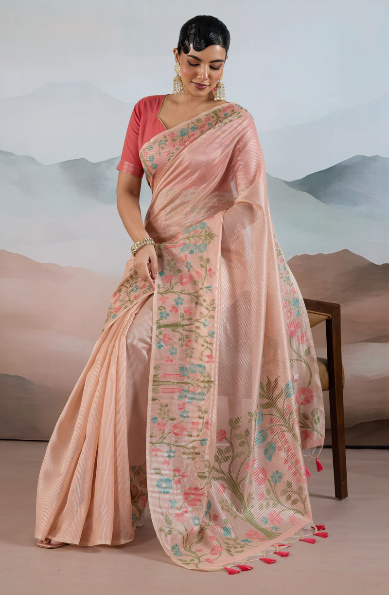 The Handloom Zari Tissue with Brasso Weaving Saree