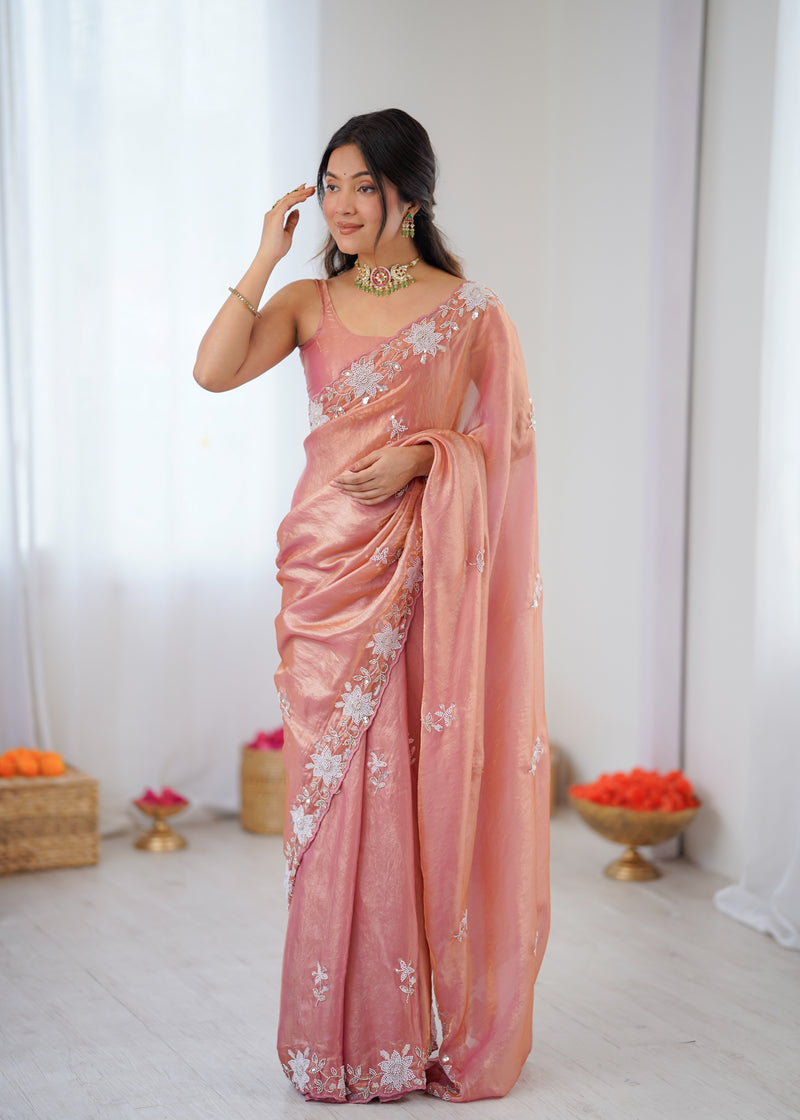 Fendy Satin Silk Saree with Triple Embellishment