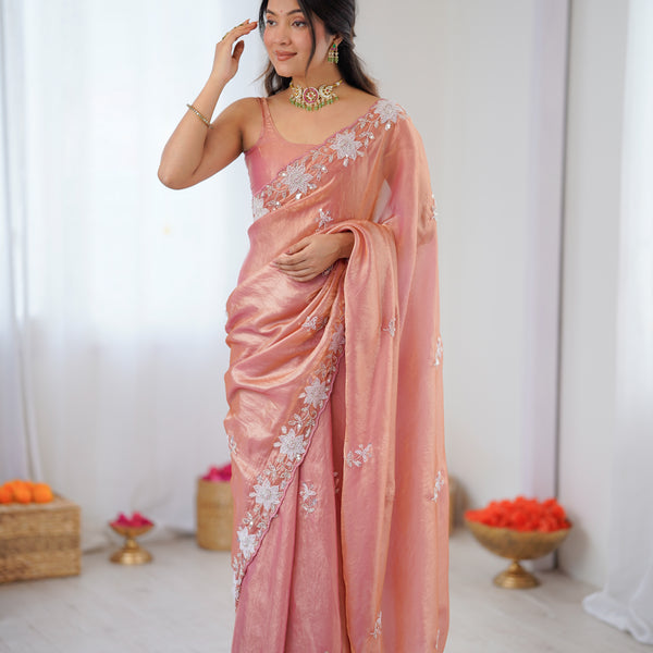 Fendy Satin Silk Saree with Triple Embellishment
