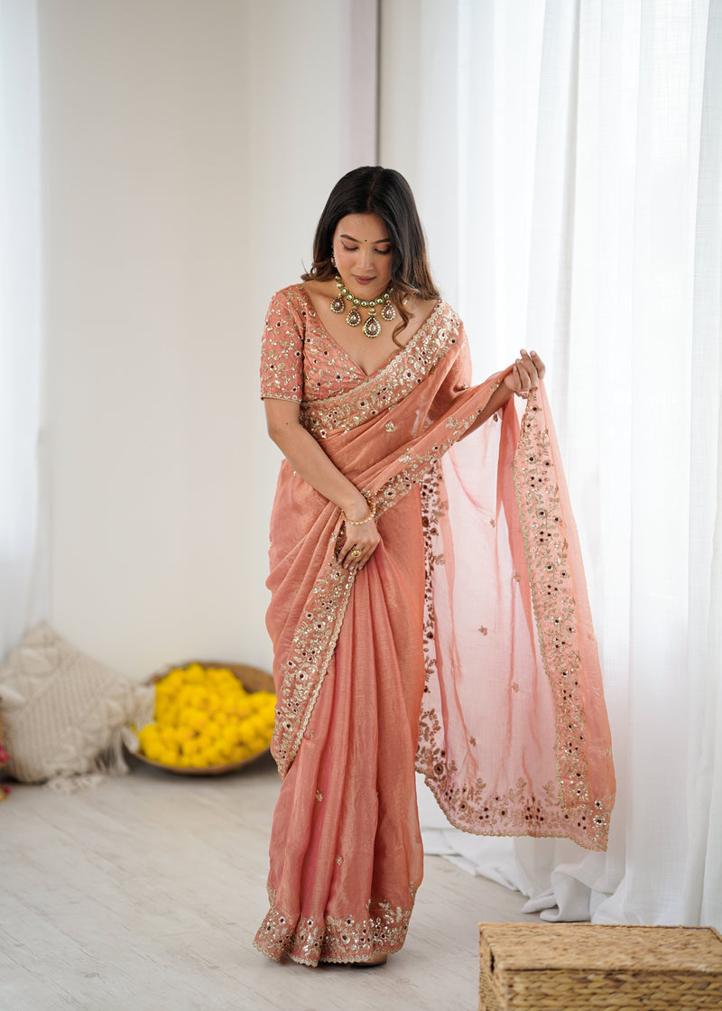 Fendy Chiffon Sequin & Embroidery on Two-Tone Saree