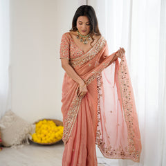 Fendy Chiffon Sequin & Embroidery on Two-Tone Saree