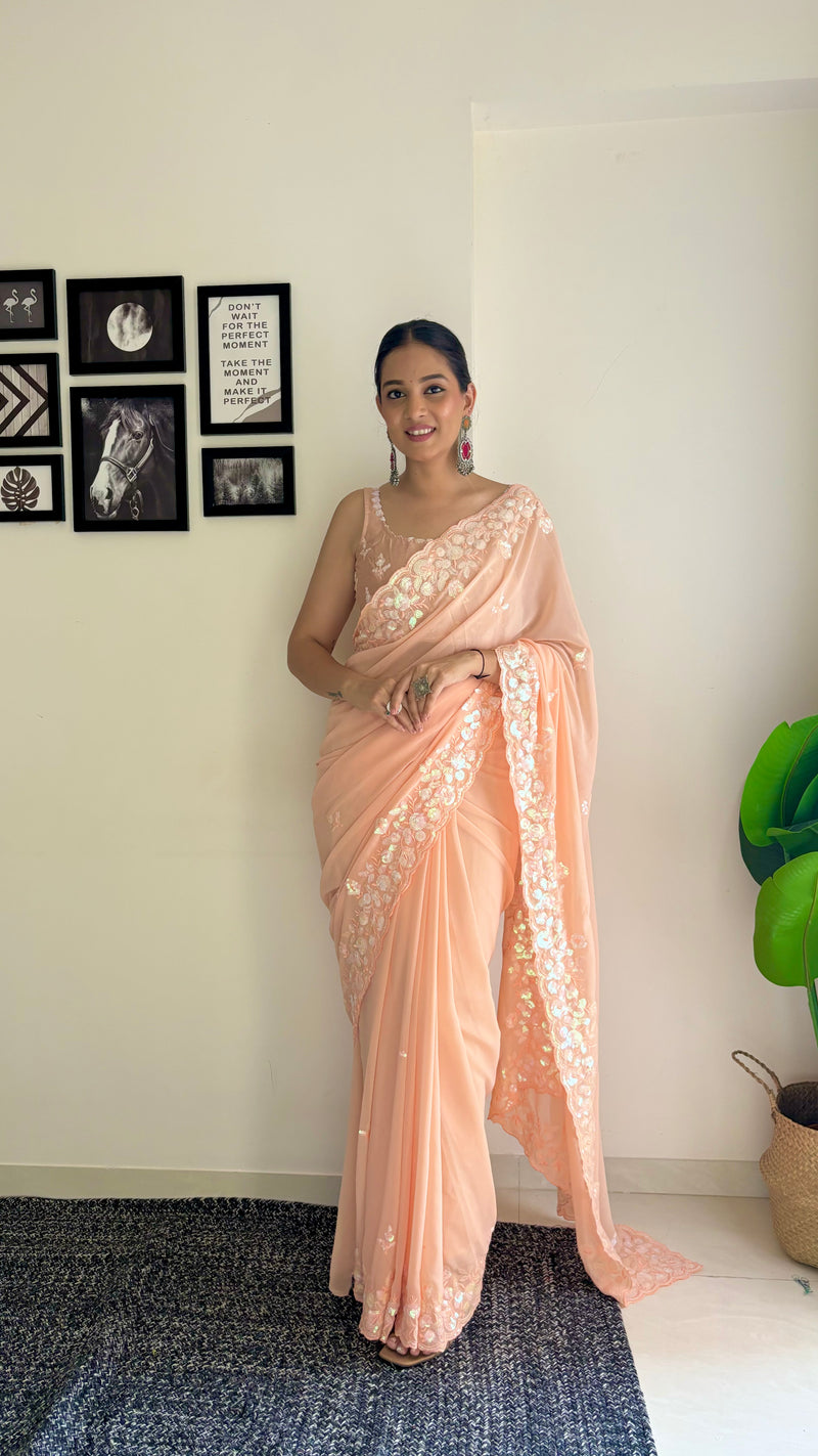 Georgette Pallu Embroidery & Cut Work Saree