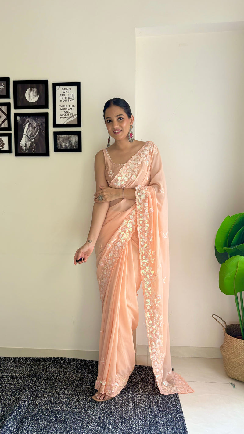 Georgette Pallu Embroidery & Cut Work Saree