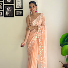 Georgette Pallu Embroidery & Cut Work Saree