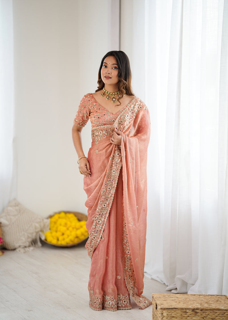 Fendy Chiffon Sequin & Embroidery on Two-Tone Saree