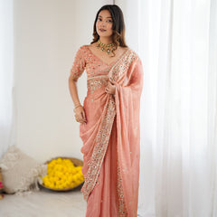 Fendy Chiffon Sequin & Embroidery on Two-Tone Saree