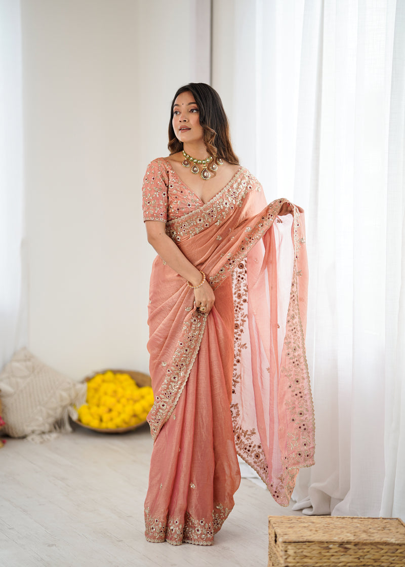 Fendy Chiffon Sequin & Embroidery on Two-Tone Saree