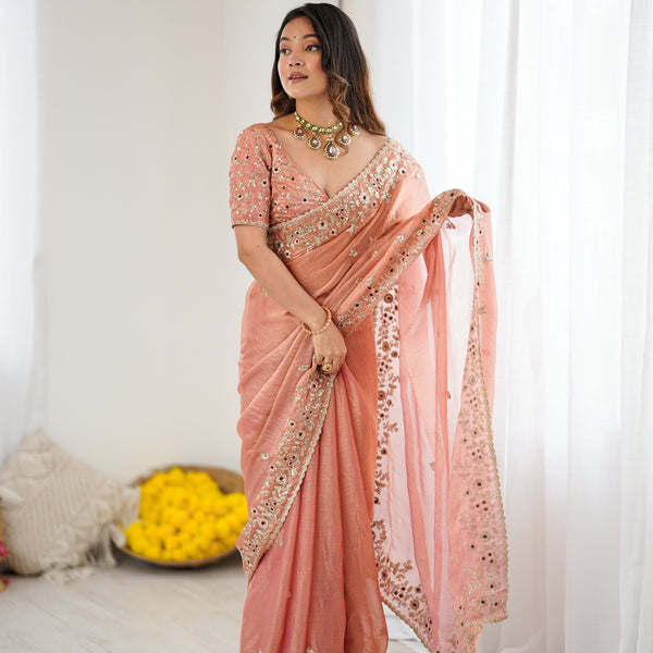 Fendy Chiffon Sequin & Embroidery on Two-Tone Saree