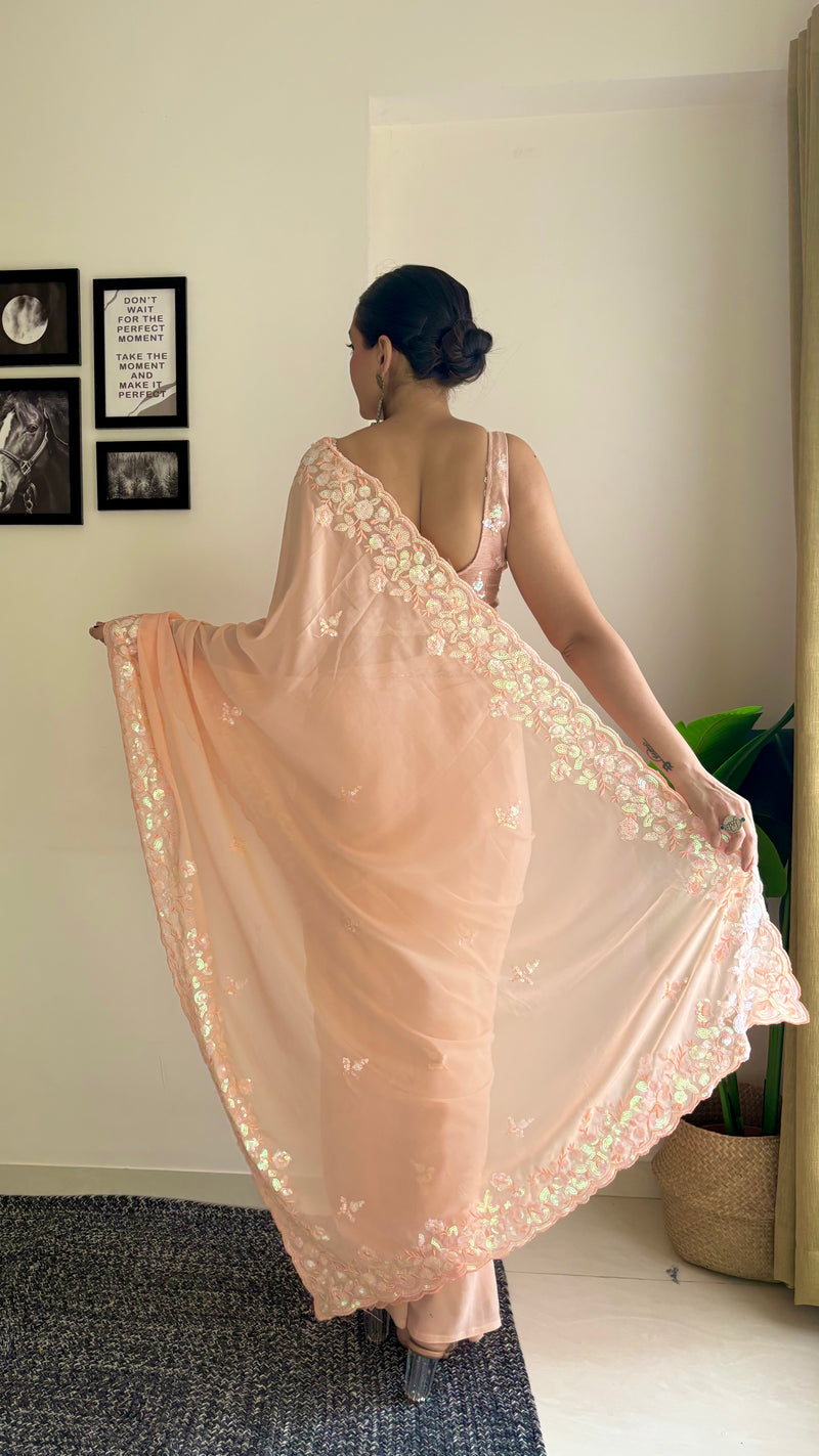 Georgette Pallu Embroidery & Cut Work Saree