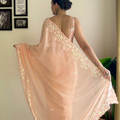 Georgette Pallu Embroidery & Cut Work Saree