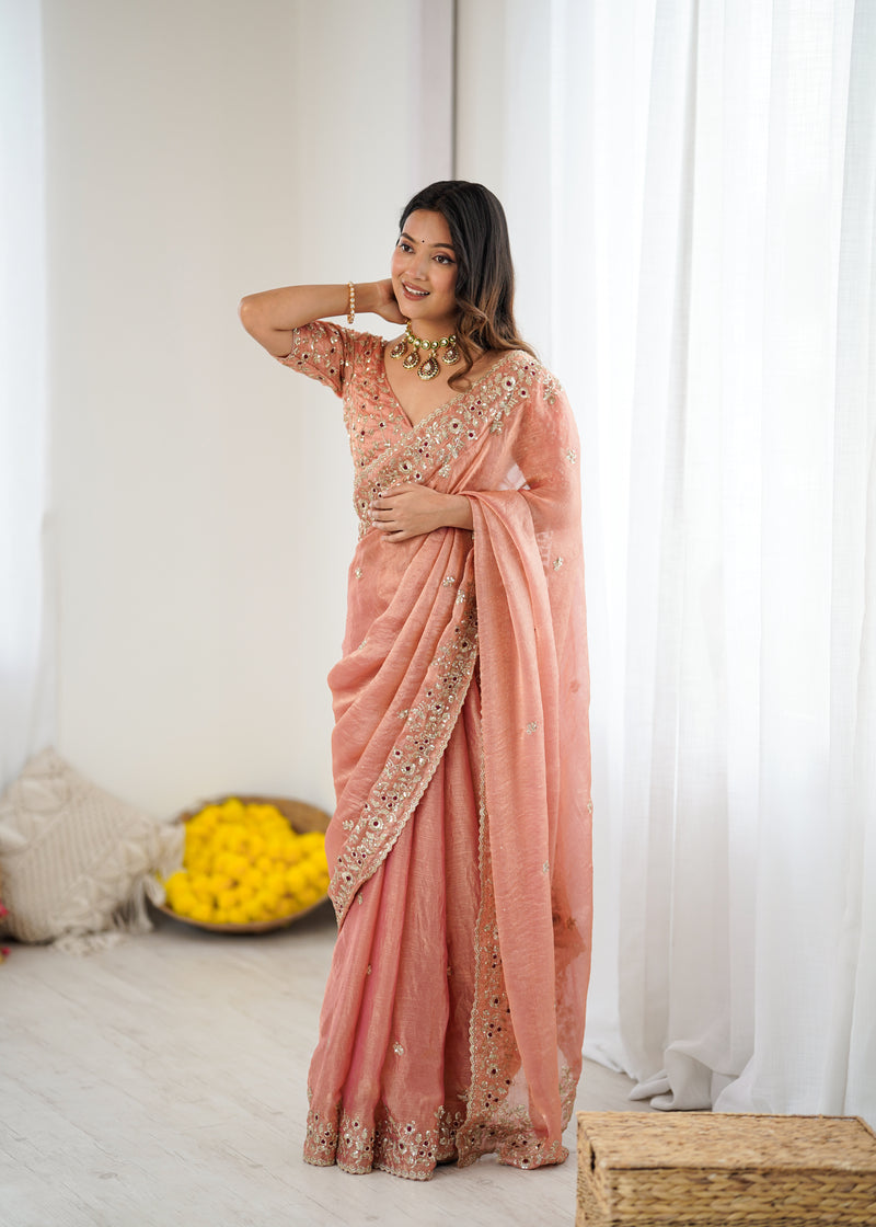 Fendy Chiffon Sequin & Embroidery on Two-Tone Saree