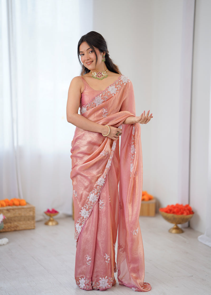 Fendy Satin Silk Saree with Triple Embellishment
