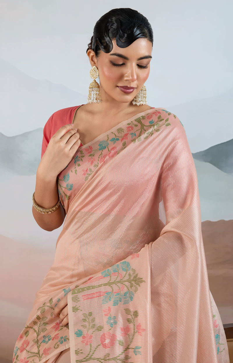 The Handloom Zari Tissue with Brasso Weaving Saree