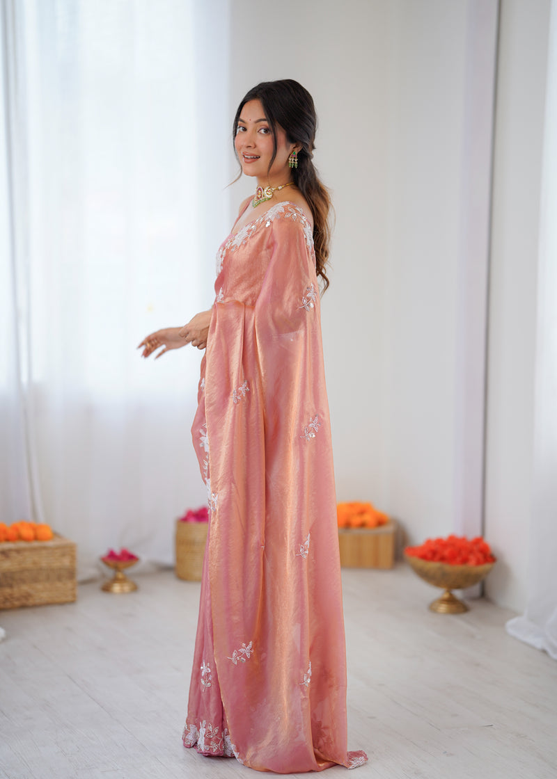 Fendy Satin Silk Saree with Triple Embellishment