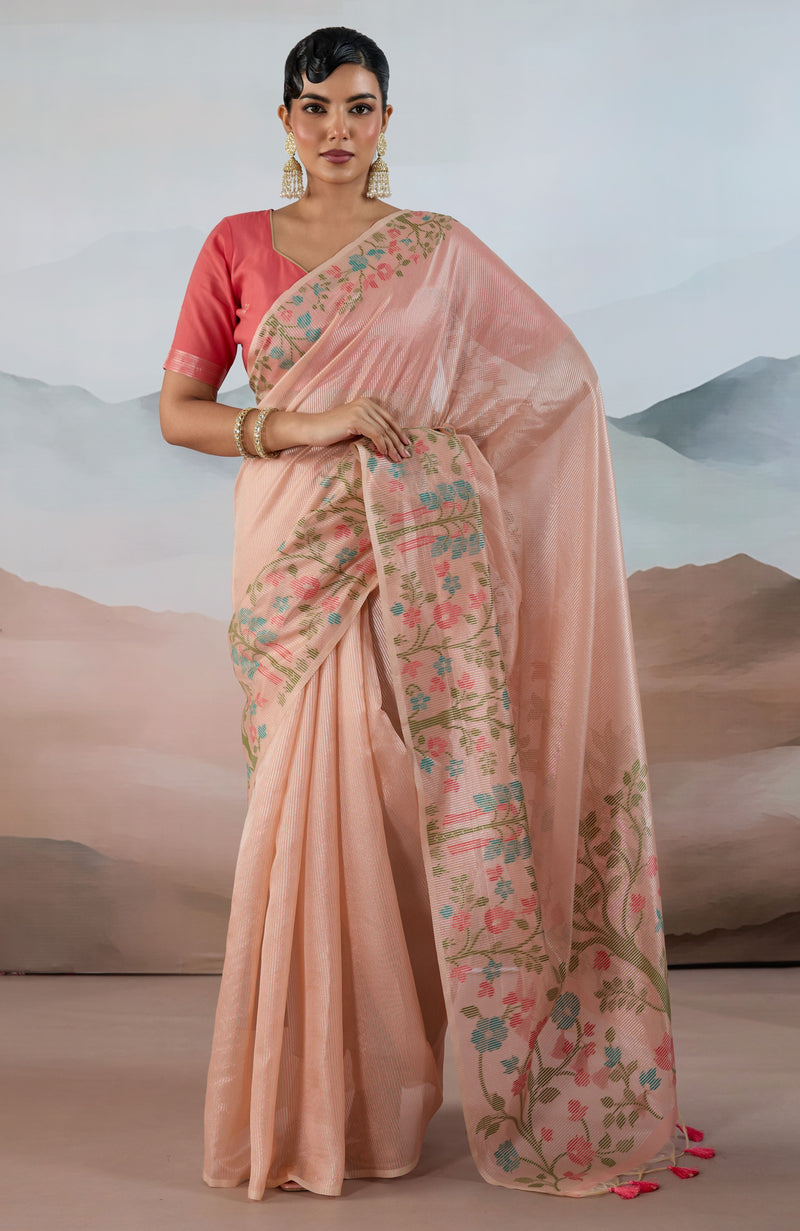 The Handloom Zari Tissue with Brasso Weaving Saree