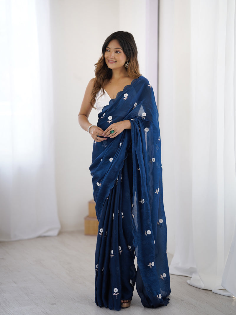 Liquid Fendy Satin with Dazzling Sequin Work Saree