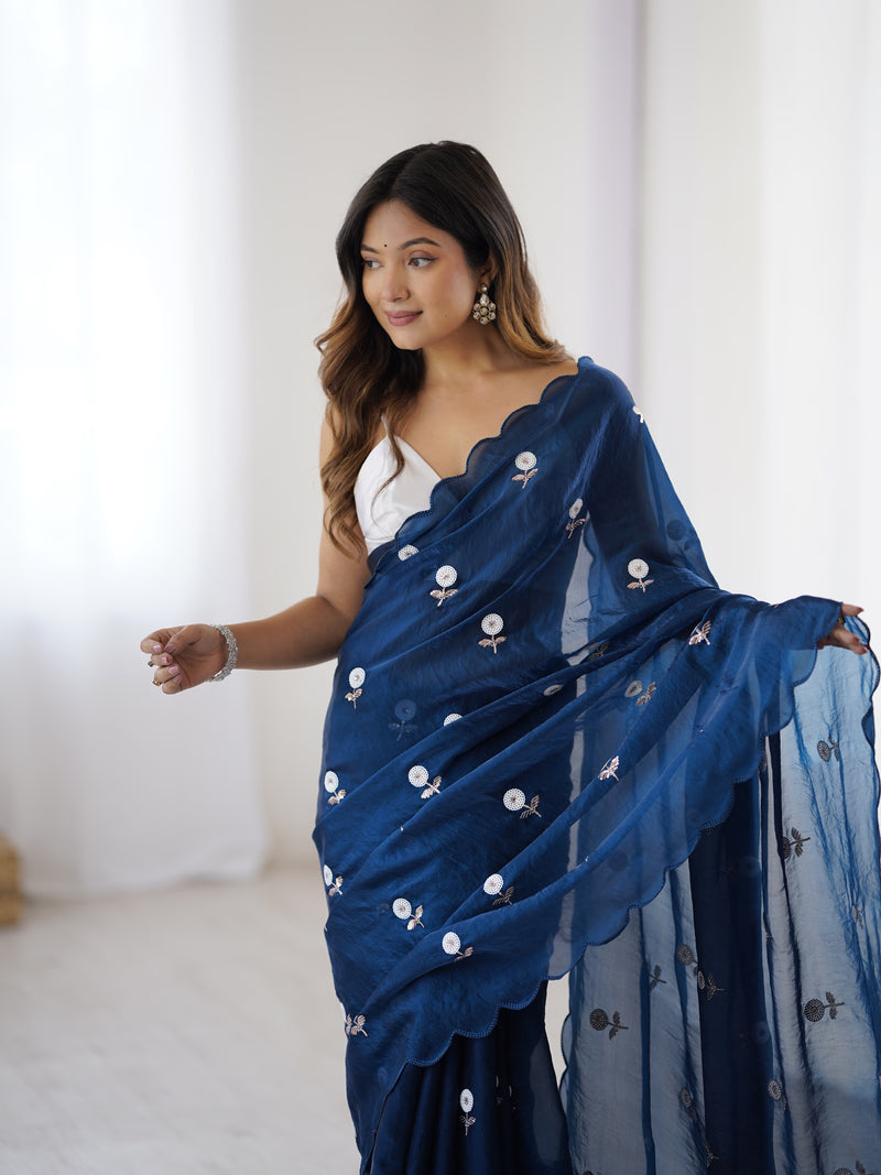 Liquid Fendy Satin with Dazzling Sequin Work Saree