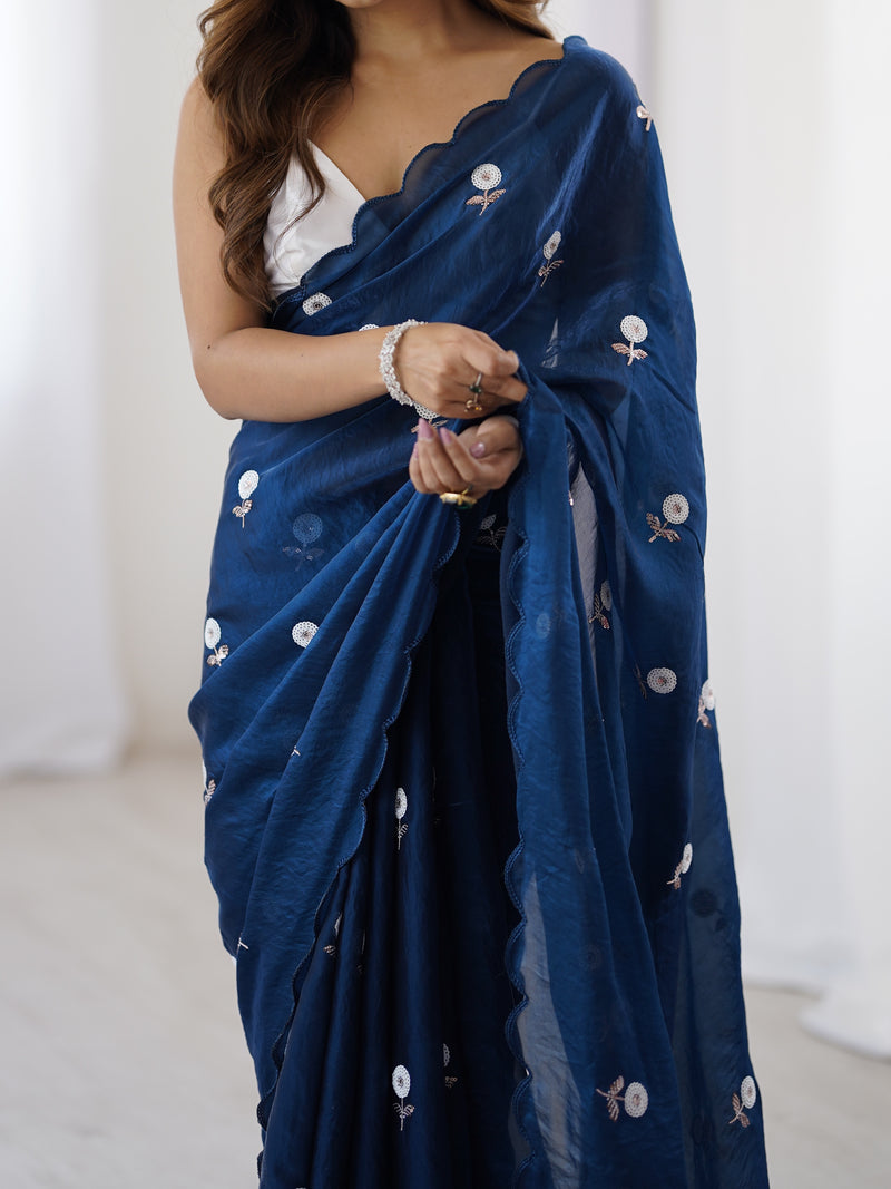 Liquid Fendy Satin with Dazzling Sequin Work Saree