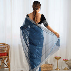 Twill Net with 3mm Sequin & Gold Zari Work Saree