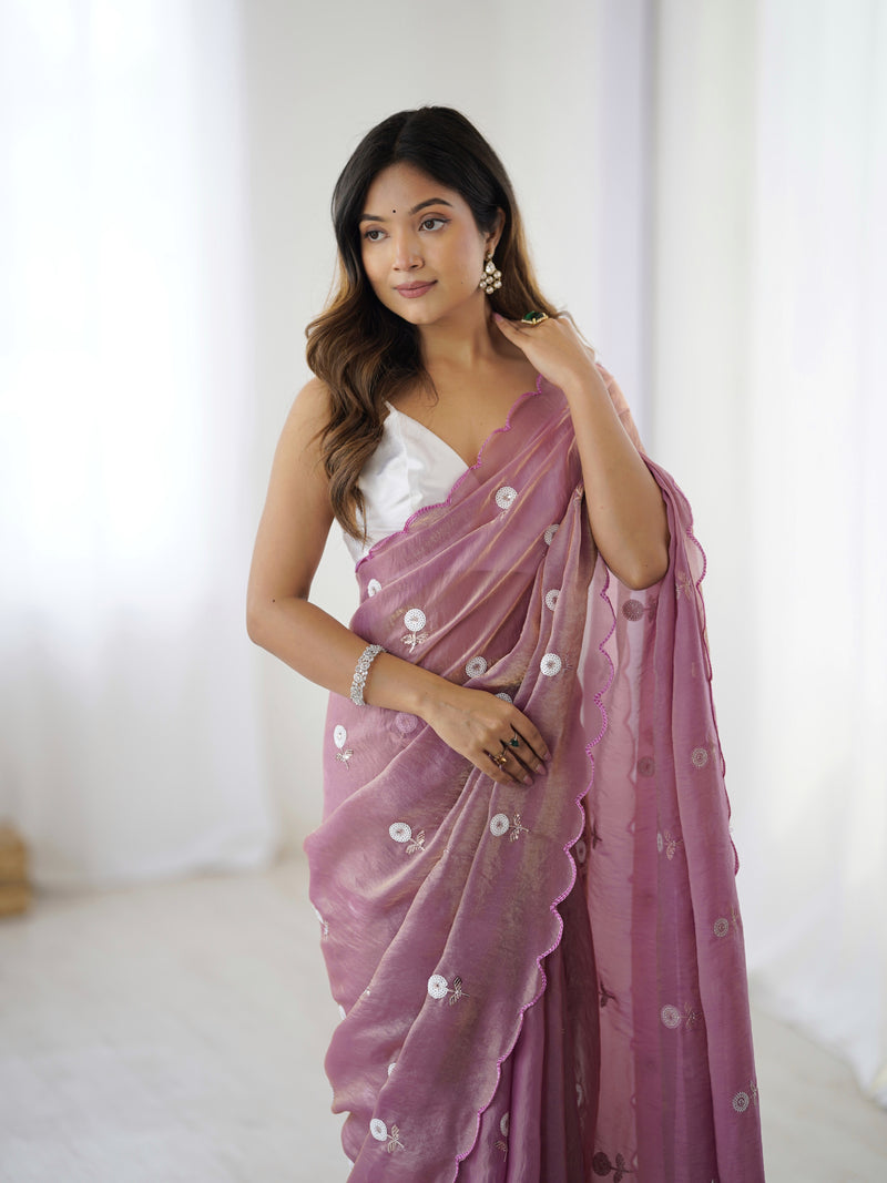 Liquid Fendy Satin with Dazzling Sequin Work Saree