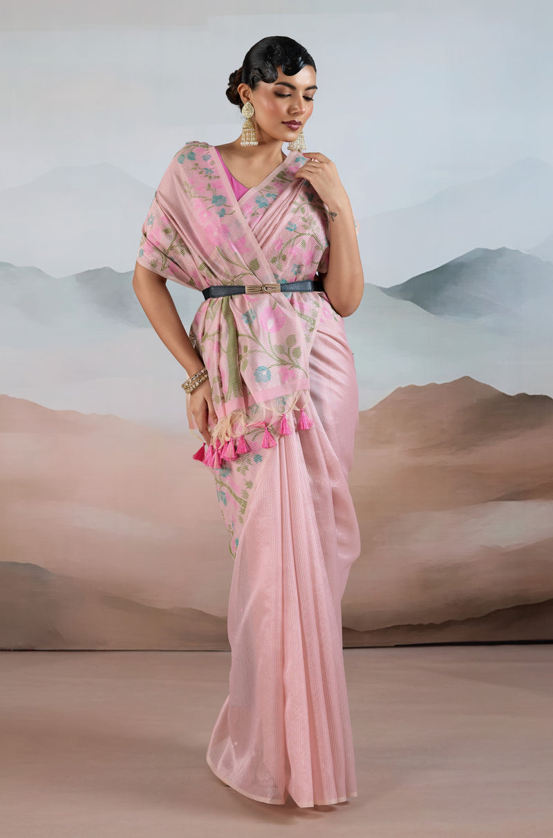 The Handloom Zari Tissue with Brasso Weaving Saree