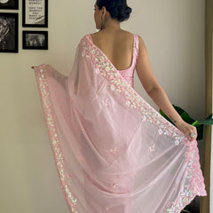 Georgette Pallu Embroidery & Cut Work Saree