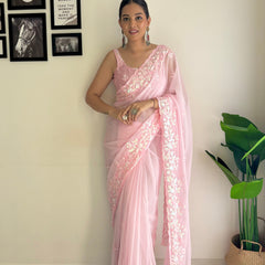 Georgette Pallu Embroidery & Cut Work Saree