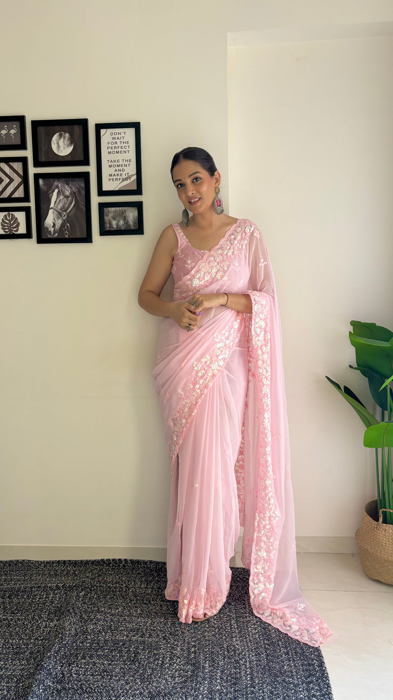 Georgette Pallu Embroidery & Cut Work Saree