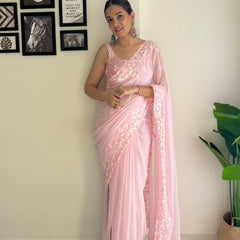 Georgette Pallu Embroidery & Cut Work Saree