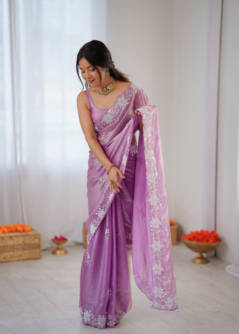 Fendy Satin Silk Saree with Triple Embellishment