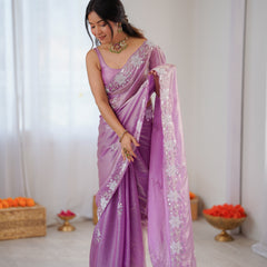Fendy Satin Silk Saree with Triple Embellishment