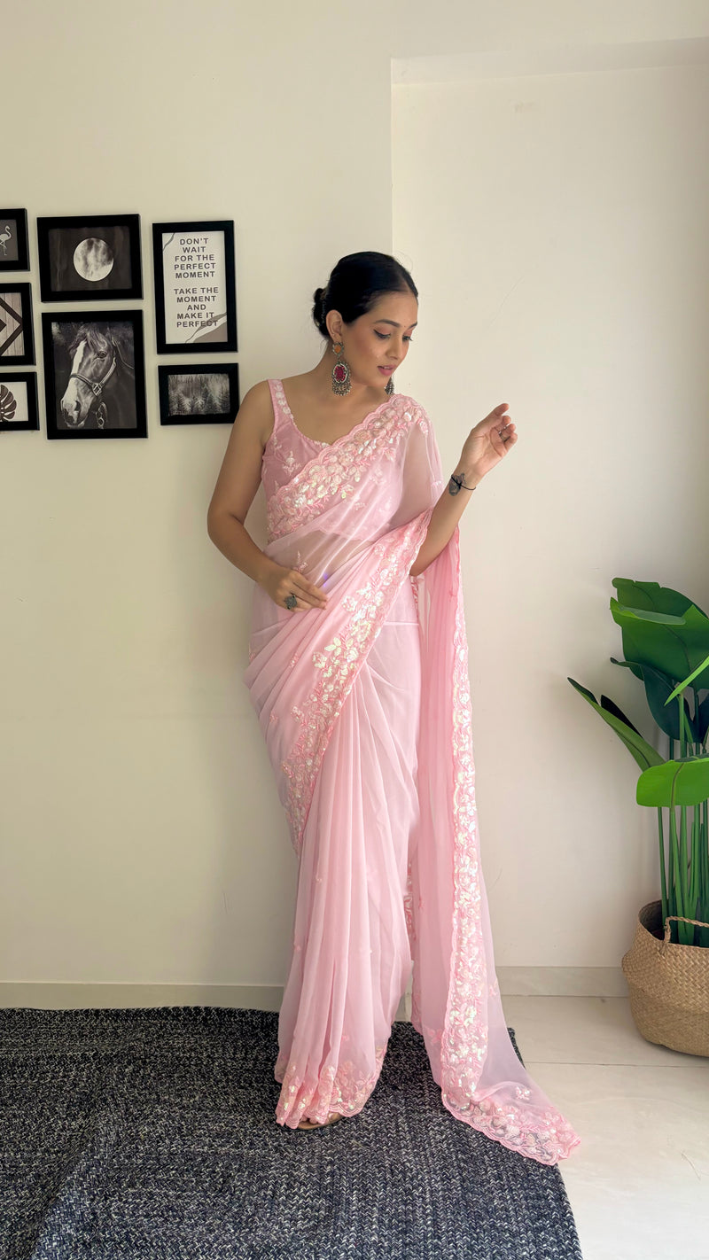 Georgette Pallu Embroidery & Cut Work Saree