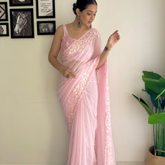 Georgette Pallu Embroidery & Cut Work Saree