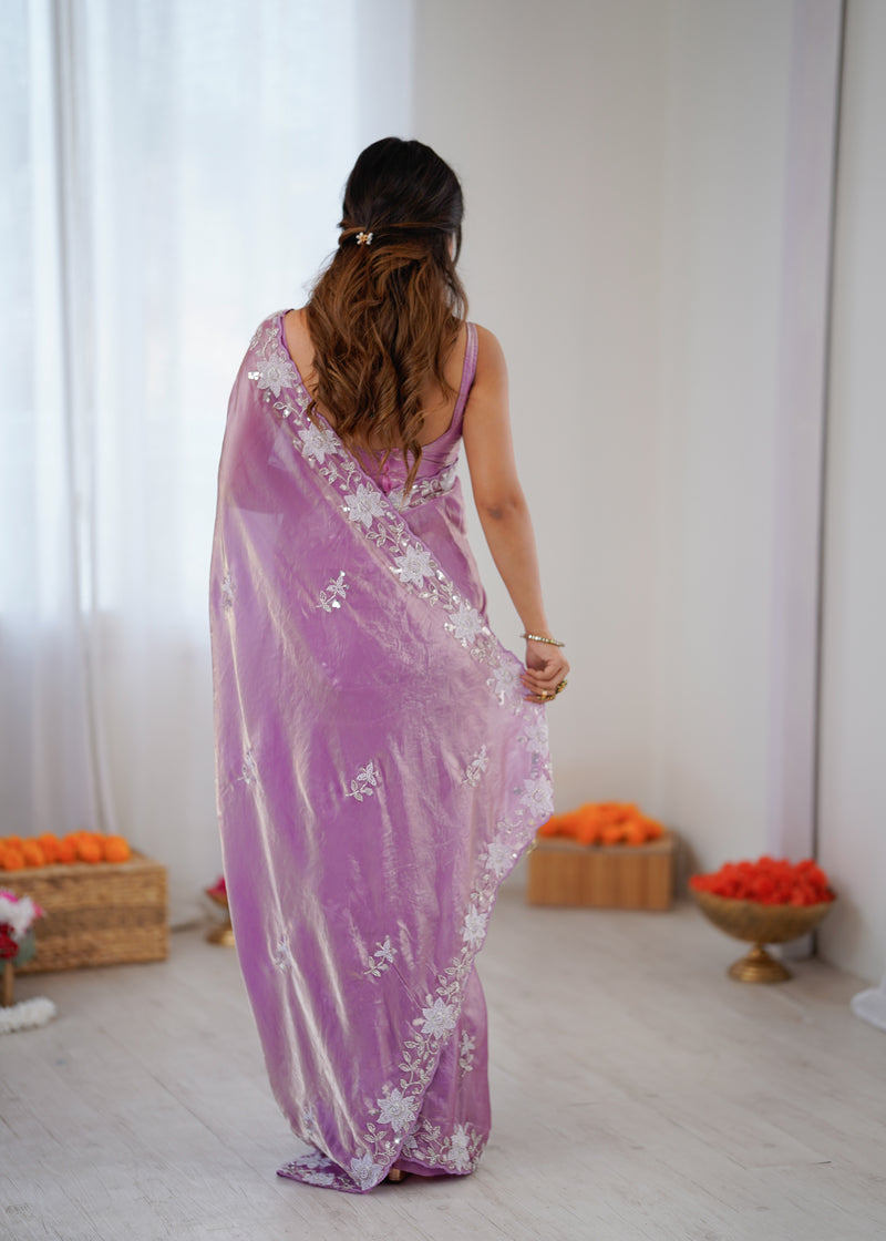 Fendy Satin Silk Saree with Triple Embellishment