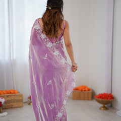 Fendy Satin Silk Saree with Triple Embellishment